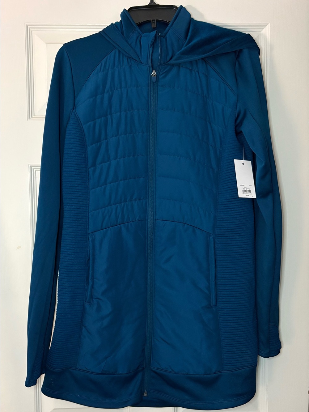 Tek Gear Mixed Media Long Jacket Women’s Medium Blue Turquoise New